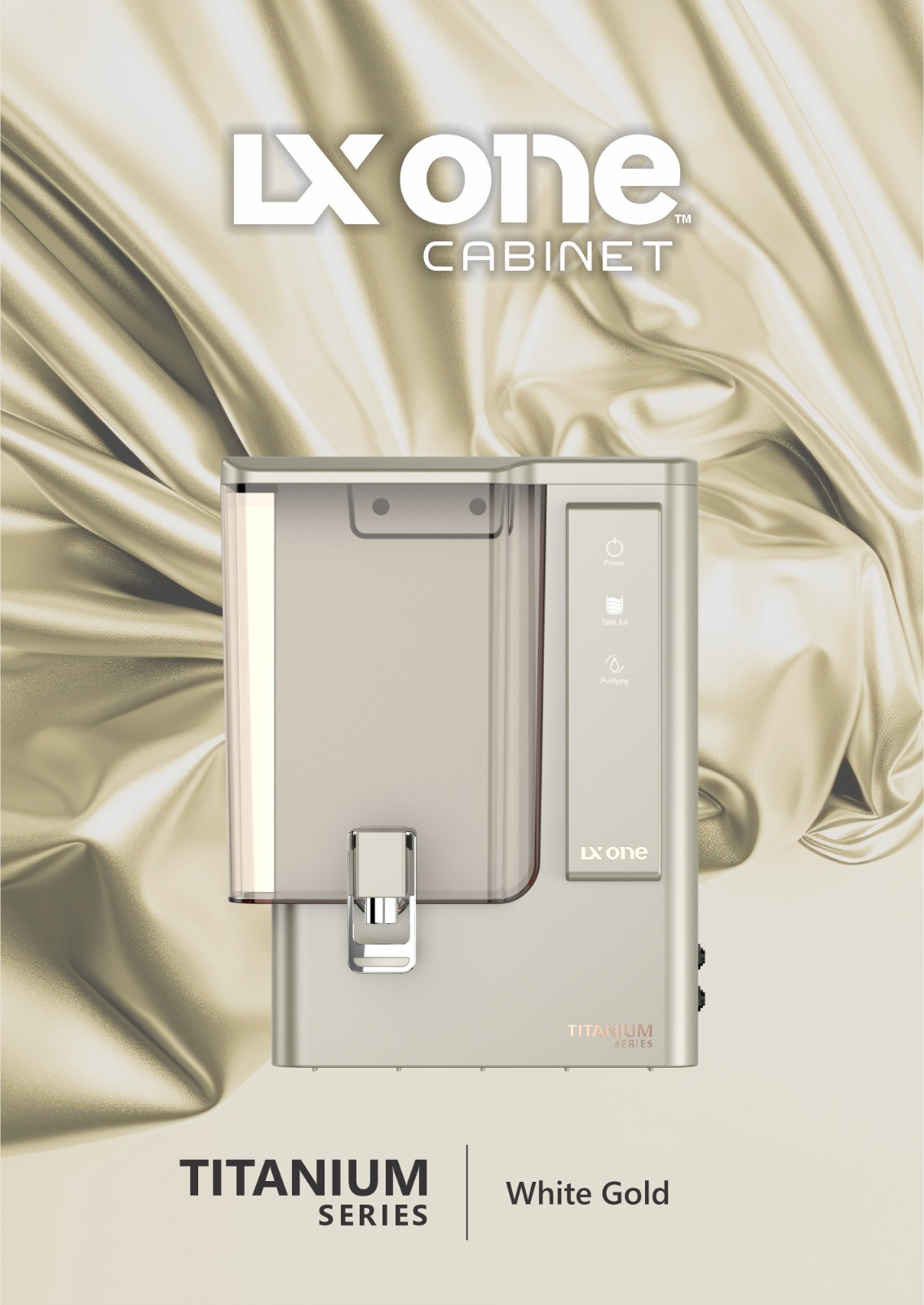 LX One CABINET Titanium Series RO Purifier | Smart Touch | RO+Alkaline+TDS+Silver Nano | White/Alpine Gold & Grey Finish - Image 3