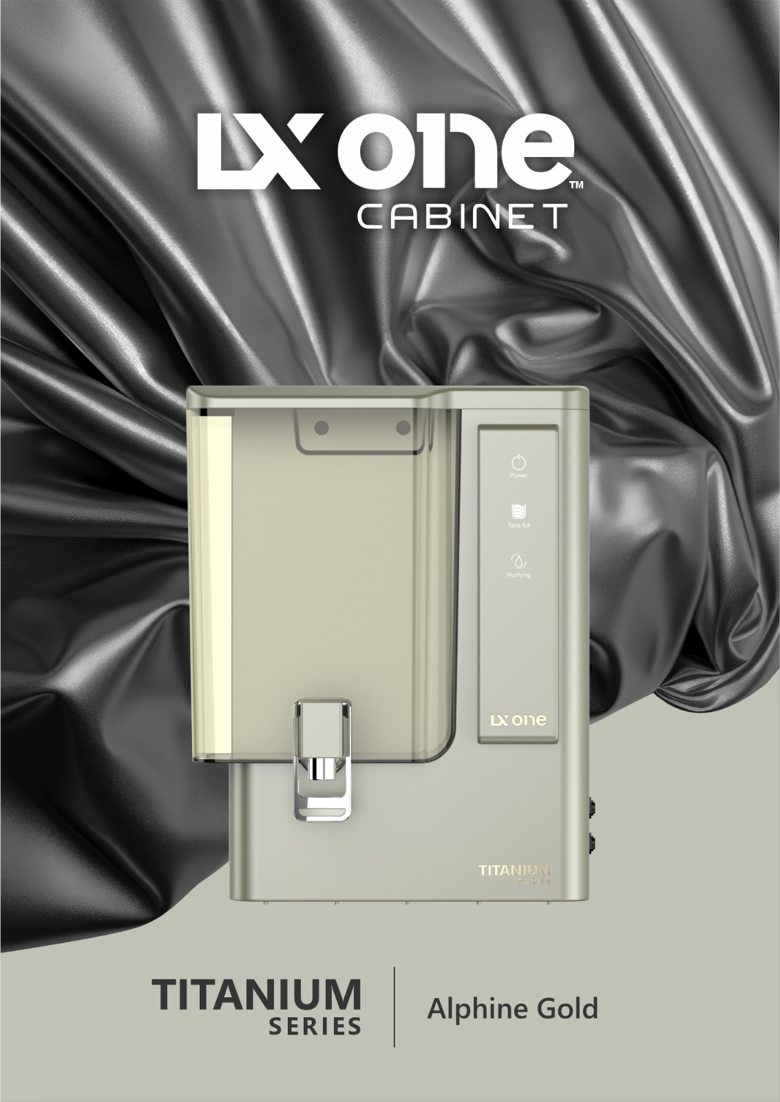 LX One CABINET Titanium Series RO Purifier | Smart Touch | RO+Alkaline+TDS+Silver Nano | White/Alpine Gold & Grey Finish - Image 2